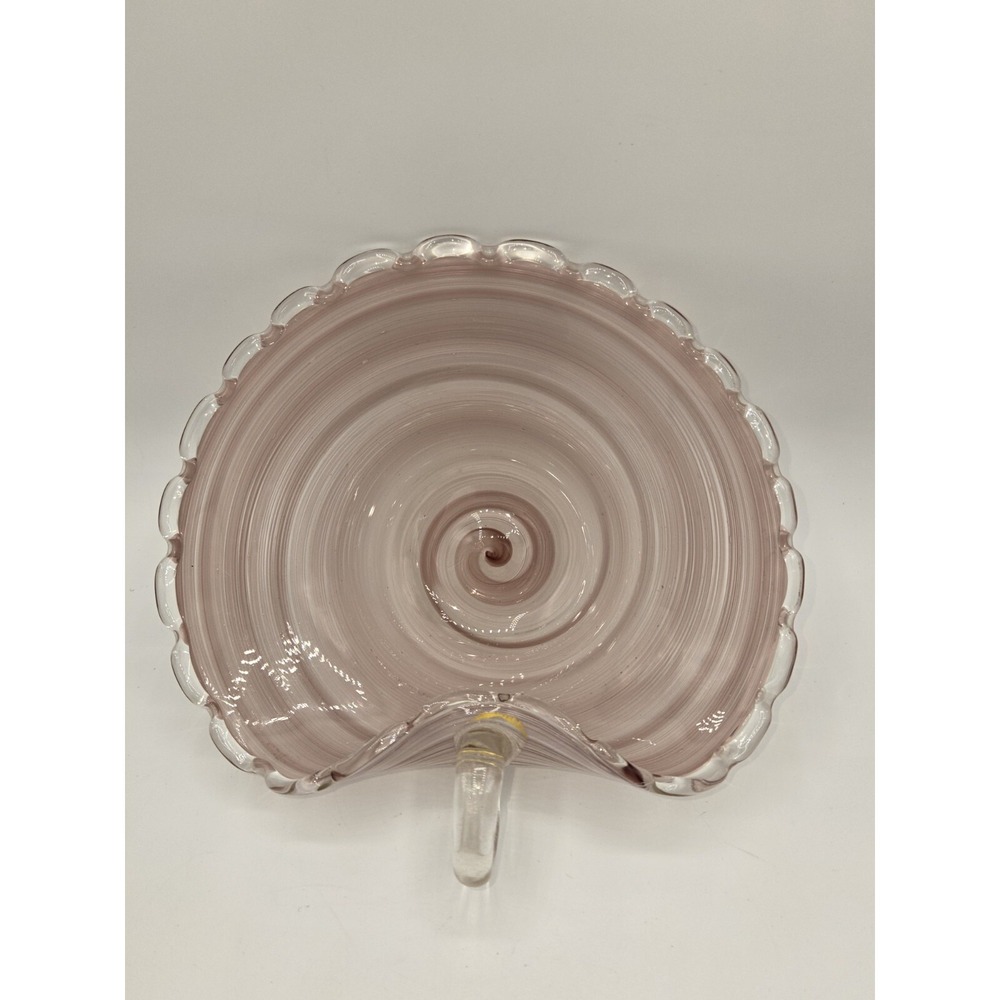 Murano Pink Swirl Art Glass Nappy Bowl Ruffled Edge Gold Fleck‎ Candy Dish